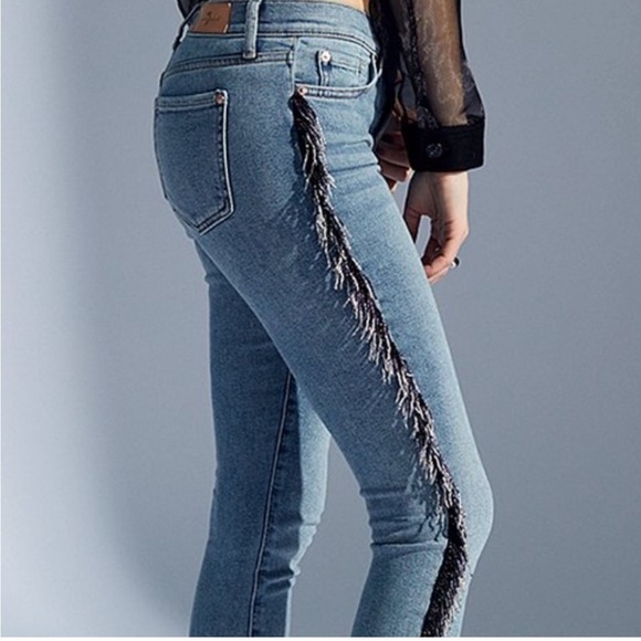 NWT Anthropologie Size 32 7 for all Mankind Flora Beaded Fringe Ankle Jeans $269 - Picture 11 of 11